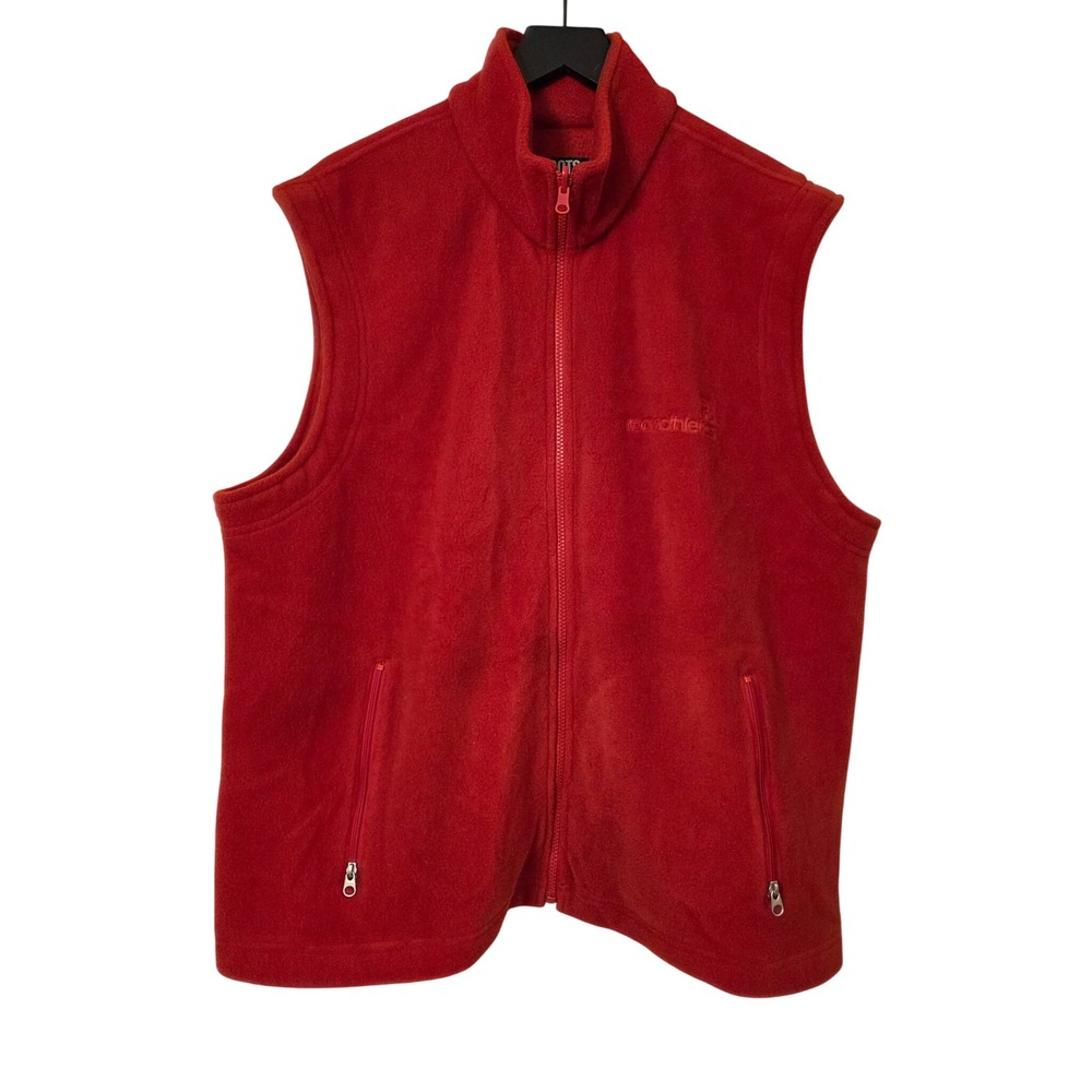 Roots Athletics Mens Fleece Vest Full Zip Mock Neck Sleeveless Red XL‎